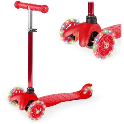 Kids Mini Kick Scooter Toy w/ Colorful Light-Up Wheels, Adjustable T-Bar