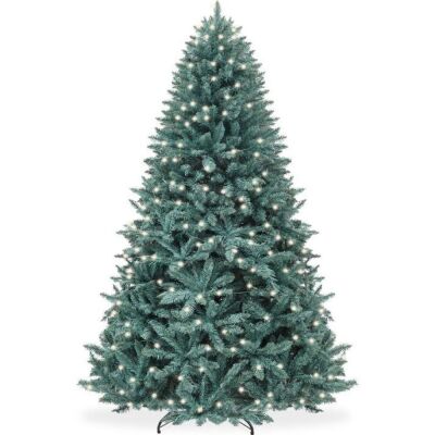 7.5' Pre-Lit Blue Spruce Christmas Tree w/ Foldable Base, Incandescent Lights