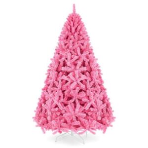 7.5' Pink Artificial Fir Christmas Tree w/ Foldable Stand