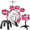 11-Piece Kids Beginner Drum Kit, Musical Instrument Toy Drum Set for Music Practice w/Bass, Toms, Snare, Cymbal, Stool, Stand Drumsticks