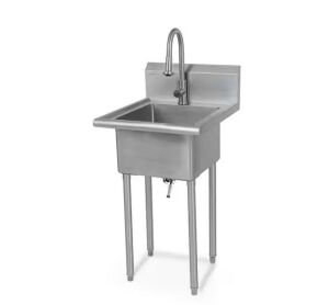 Glacier Bay 24 in. W x 24 in. D Freestanding Stainless Steel 1-Compartment Commercial Laundry/Utility Sink with Faucet and Drain