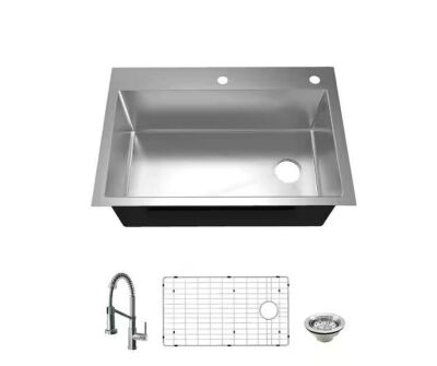 Glacier Bay Tight Radius 30 in. Drop-In Single Bowl 18 Gauge Stainless Steel Kitchen Sink with Spring Neck Faucet