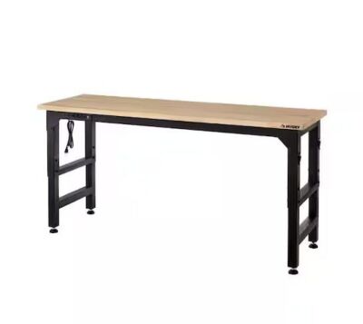 Husky 72 in. W x 23 in. D Adjustable Height Black Workbench, Solid Wood Top