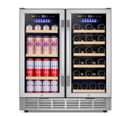 Velivi 30 in.Dual Zone 33-Wine Bottles and 80-Can Built-In and Freestanding with French Door Beverage Cooler in Stainless Steel