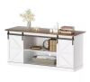 LACOO 58 in. White Composite TV Stand Fits TVs up to 65 in. with Sliding Barn Door and Adjustable Cabinets