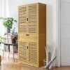 VEIKOUS Yellow Bamboo 30 in. W Kitchen Storage Pantry Cabinet Closet with Doors and Removable Shelves