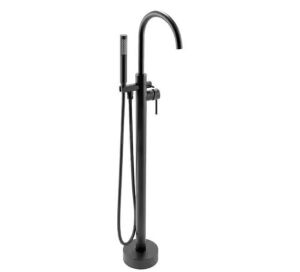 AKDY 1-Handle Freestanding Floor Mount Tub Faucet Bathtub Filler with Hand Shower in Matte Black