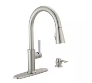 Delta Emery Single-Handle Pull-Down Sprayer Kitchen Faucet with ShieldSpray and Soap Dispenser in SpotShield Stainless Steel