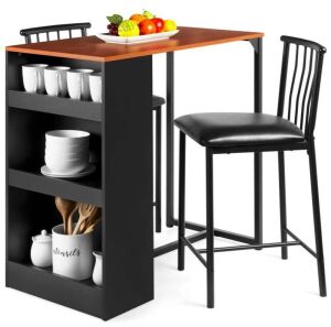 3-Piece Counter Height Kitchen Dining Table Set w/ Storage Shelves