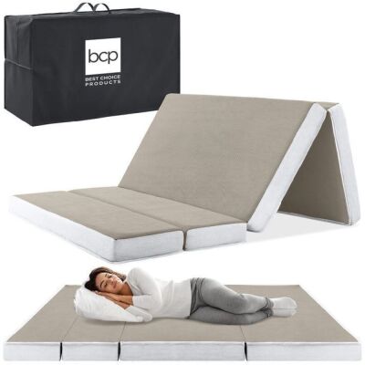 Twin Folding Portable Taupe Mattress Topper w/ Plush Foam - 4in