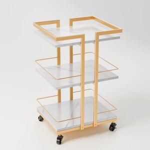 OmySalon Esthetician Trolley Cart w/Wheels & 3 Wood Shelves