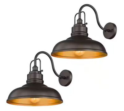 JAZAVA Farmhouse 17.7 in. Outdoor Hardwired Oil Rubbed Bronze Finish Gooseneck Barn Light Sconce, 2-pack