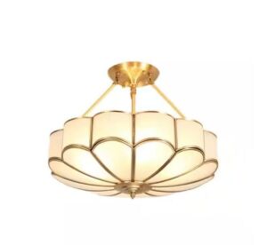 23 in. Tiffany Semi-Flush Mount Ceiling Light with Amber Glass Shade Gold