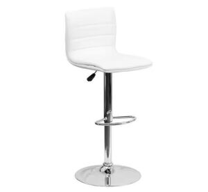 Flash Furniture White Vincent Upholstered Vinyl Adjustable Height Barstool with Footrest