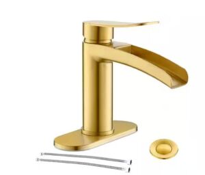 Phiestina Single Handle Waterfall Faucet for Bathroom Sink in Brushed Gold Finish