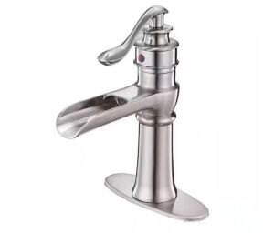  BWE Waterfall Single Hole Single-Handle Low-Arc Bathroom Faucet With Supply Line in Brushed Nickel