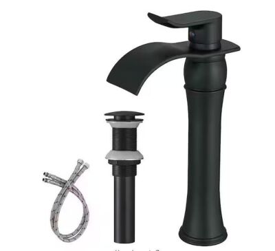 BWE Waterfall Single Hole Single-Handle Vessel Bathroom Faucet With Pop-up Drain Assembly in Matte Black