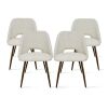 Upholstered Modern Cutout Back Dining Chair with Walnut Leg, Set of 4