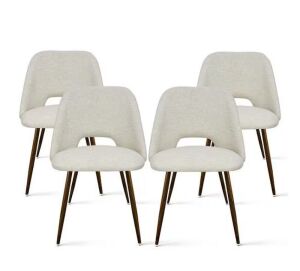 Upholstered Modern Cutout Back Dining Chair with Walnut Leg, Set of 4