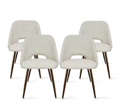 Upholstered Modern Cutout Back Dining Chair with Walnut Leg, Set of 4