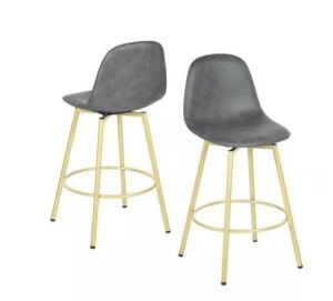 StyleWell Adenmore Swivel Counter Stool with Charcoal Gray Faux Leather and Gold Metal Frame, Set of 2 