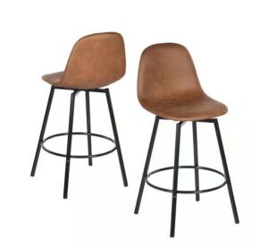 StyleWell Adenmore Swivel Counter Stool with Brown Faux Leather and Black Metal Frame, Set of 2 