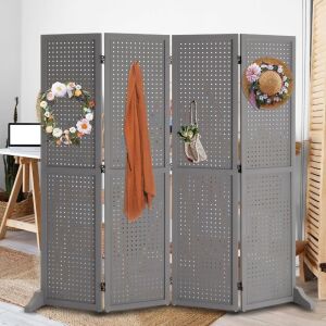 Freestanding Pegboard Room Divider 4 Panel - No Feet 