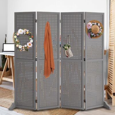 Freestanding Pegboard Room Divider 4 Panel - No Feet