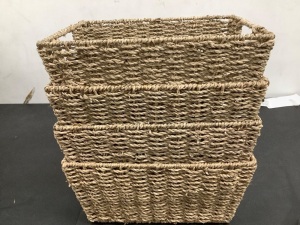 Set of 4 Seagrass Storage Tote Baskets, Laundry Organizer w/ Insert Handles