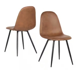 StyleWell Adenmore Brown Faux Leather Upholstered Dining Chair with Black Metal Legs, Set of 2 