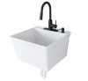 23.5 in. x 22.88 in. White Thermoplastic Wall Mounted Utility Sink with Matte Black Finish Pull-down Sprayer Faucet