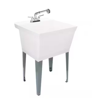 TEHILA 22.875 in. x 23.5 in. White 19 Gal. Utility Sink Set with Non-Metallic Chrome Finish Pull-Out Faucet