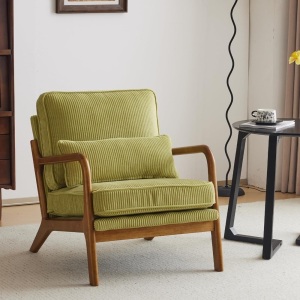 Mid-Century Modern Accent Chair, Corduroy Green