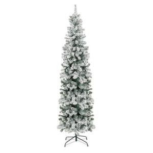 7.5' Snow Flocked Artificial Pencil Christmas Tree w/ Stand