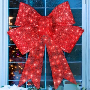 48" Pre-Lit Christmas Bow Decoration, Holiday Decor w/ 8 Functions