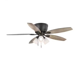 Hampton Bay Sidlow 52 in. Indoor LED Bronze Hugger Dry Rated Ceiling Fan with 5 QuickInstall Reversible Blades and Light Kit