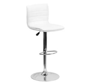 Flash Furniture White Vincent Modern Adjustable Height Barstool with Footrest, Upholstered Vinyl 