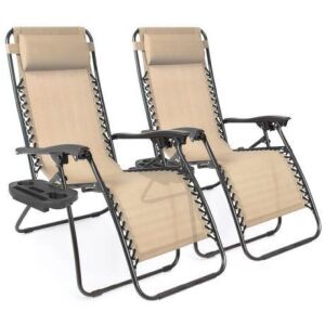 Set of 2 Adjustable Zero Gravity Patio Chair Recliners w/ Cup Holders