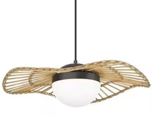 1 light Rattan Black 5CCT Dimmable Integrated LED Boho Caged Chandelier Bamboo Pendant Light