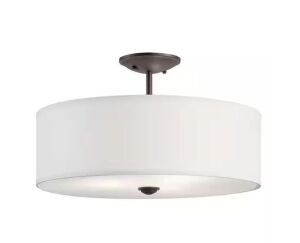 KICHLER Shailene 18 in. 3-Light Olde Bronze Round Hallway Transitional Semi-Flush Mount Ceiling Light with Microfiber Shade