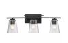 Bel Air Lighting Iris 24.25 in. 3-Light Black Bathroom Vanity Light Fixture with Clear Glass Shades