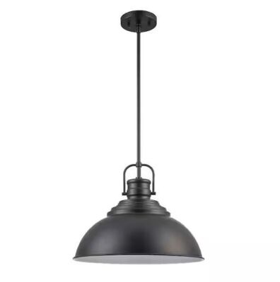 Home Decorators Collection Shelston 16 in. 1-Light Black Farmhouse Pendant Light Fixture with Metal Shade