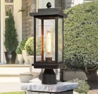 LNC Modern 1-Light Matte Black Hardwired Outdoor Weather Resistant Post Light with Clear Glass Shade
