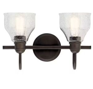 KICHLER Avery 15 in. 2-Light Olde Bronze Vintage Bathroom Vanity Light with Clear Seeded Glass