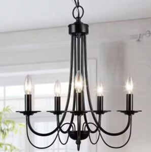 LNC Modern Black Chandelier Candlestick Island 5-Light 18.5 in. Classic Pendant Chandelier