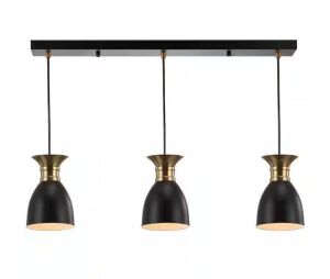 JONATHAN Y Edison 5.75 in. 3-Light Black/Brass Gold Metal Linear LED Pendant