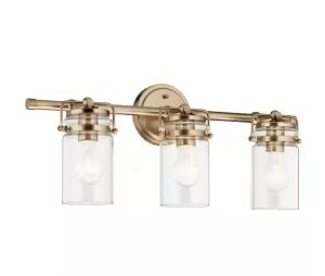 KICHLER Brinley 24 in. 3-Light Champagne Bronze Vintage Bathroom Vanity Light with Clear Glass