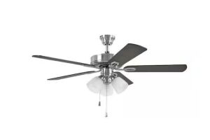 Calstleton 52 in. Indoor LED Brushed Nickel Ceiling Fan with Light Kit Down Rod, Reversible Blades and Reversible Motor