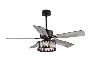 Lamober Ralap 52 in. Indoor Chandelier Black Ceiling Fan with Crystal Light Kit and Remote Control