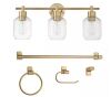 Globe Electric Cannes 24.5 in. 3-Light Brass Vanity Light with Clear Glass Shades and Bath Set 
